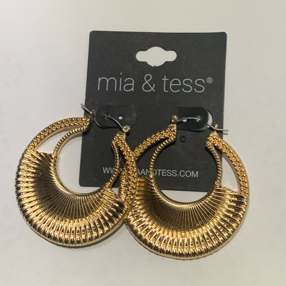 Mia & Tess Gold Tone Textured Hoop Pierced Earrings